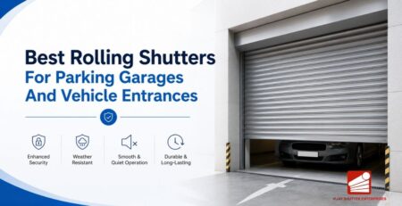 Modern rolling shutter installed at a parking garage entrance for secure vehicle access