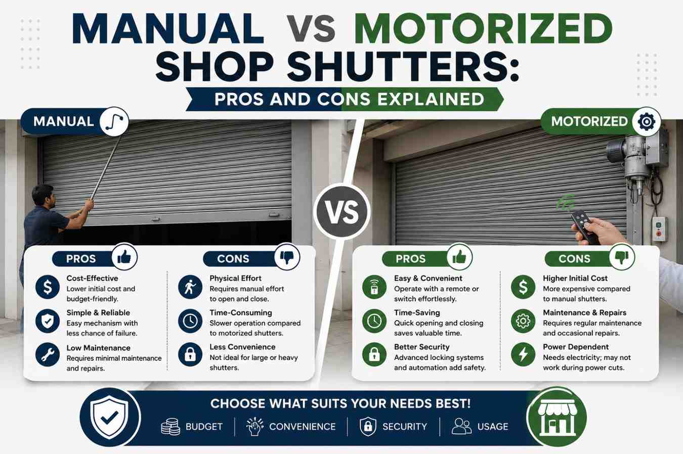 Manual vs Motorized Shop Shutters